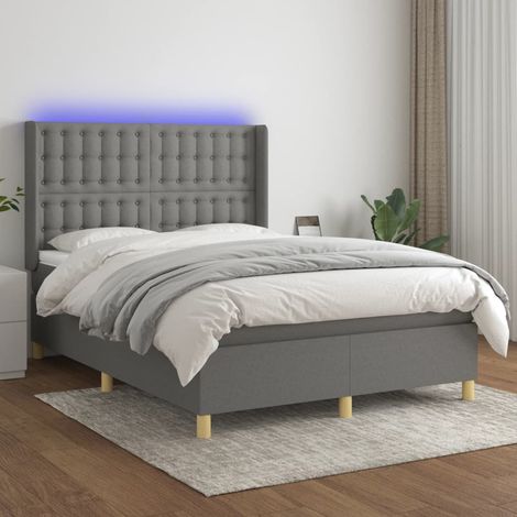 vidaXL Sommier à lattes de lit matelas LED Gris foncé 140x190 cm Tissu (1/5)