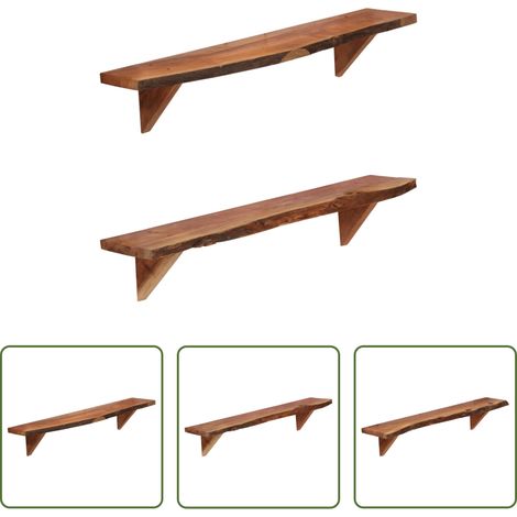 Bois d'acacia -  Étagères murales 2 pcs 90x20x18 cm Bois d'acacia massif (1/5)