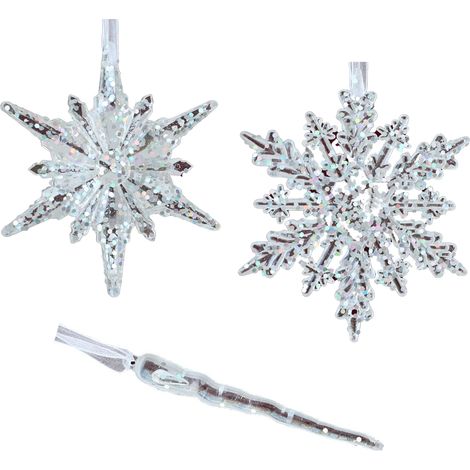 Guirlande De Guirlandes En Acrylique - Décor De Noël Transparent En Forme De Flocon Et De Goutte De Glace - Pour Arbre De Noël Fenêtre Plafond Porte - Lot De 3 (1/5)