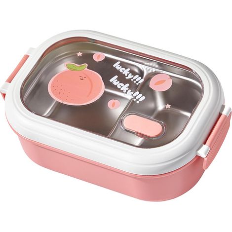 Neue isolierte Lunchbox für Schüler, Lunchbox aus Edelstahl im Cafeteria-Stil mit Fächern, tragbare Lunchbox mit Fächern für Büroangestellte, rosa.