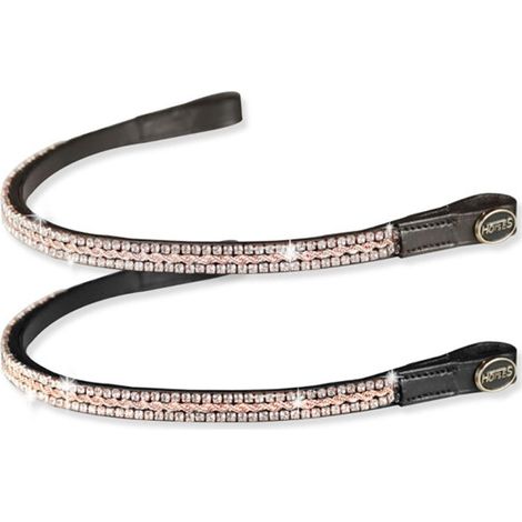 cob, Noir: Bandeau frontal en cuir souple de cheval cristal rose doré modèle