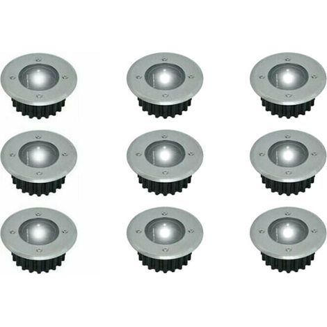 Ulisem 9er-Set Einbau-Solar-LED-Bodenstrahler – Rund – Durchmesser: 85 mm – Trittfestes Gehäuse – Edelstahlfront – 9 Solarleuchten (1/5)