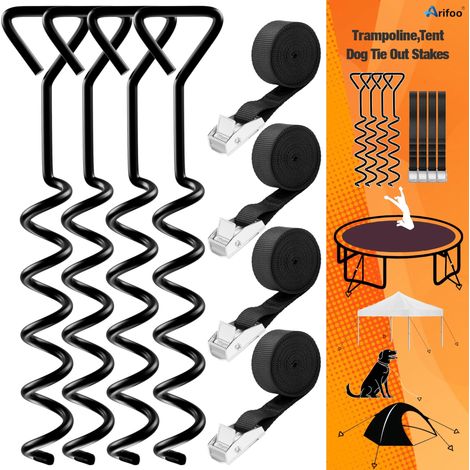 Kit d'ancrage robuste en acier galvanisé pour trampoline et tente de camping – Piquets en spirale haute résistance pour vents forts (1/4)
