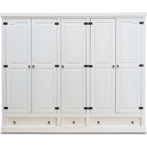New Mexico Kleiderschrank 5-Trg. mit 3 Schubladen Breite 244 cm, Höhe 195 cm weiss/Wachs.