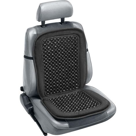 1 housse de siège auto, en velours peluche, avec perles de bois noires, coussin de massage ergonomique pour siège voiture (1/5)
