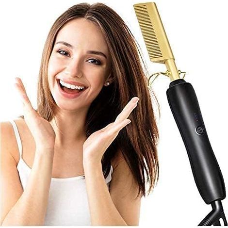 lisseur à cheveux, 450ºF haute chaleur céramique peigne chaud utiliser humide ou sec lisseur électrique de fer peigne respectueux de l'environnement or nouvelle brosse à cheveux