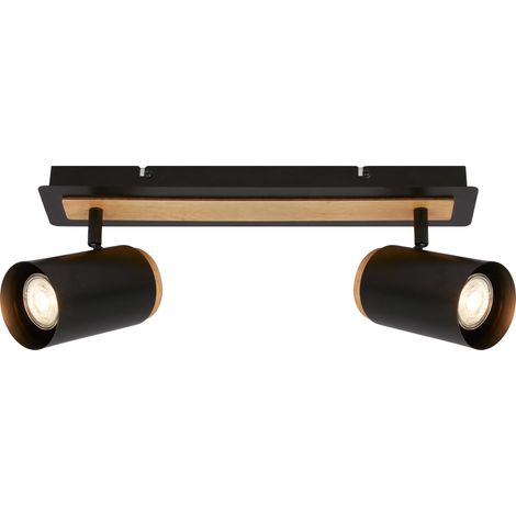 Plafonnier orientable, douille GU10, max. 9W, plafonnier, spot de plafond, luminaire, lustre salon, lumière plafond, lustre chambre, 40 cm, noir-bois (1/5)