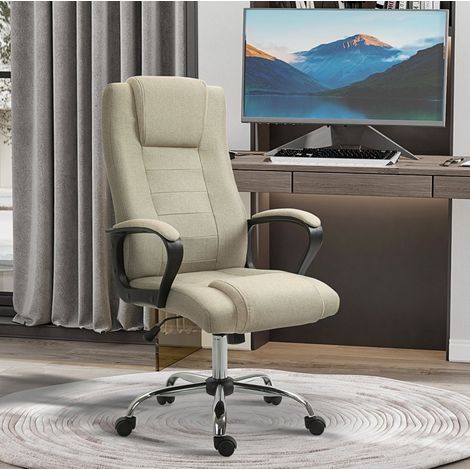 Silla de oficina de poliéster beige, altura regulable, función balancín, ruedas 360°, 62x76x110-119 cm (1/5)