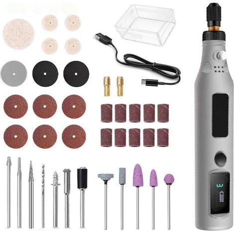 Bardusch-Kit d'outils rotatifs sans fil avec affichage numérique, comprenant 3 meuleuses et 39 accessoires de type C pour le meulage. (1/5)