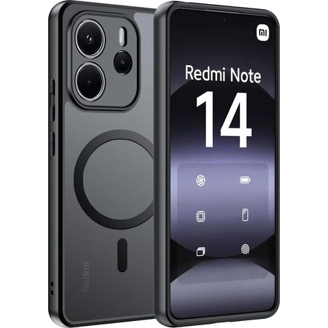 Coque pour Xiaomi Redmi Note 14 4G, compatible MagSafe, finition mate, noire + protection d'écran en verre trempé (1/5)