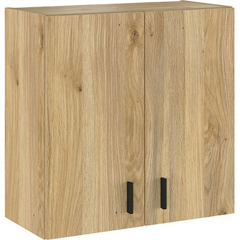 Meuble haut de cuisine avec 2 portes coloris chêne Mauvella  - Longueur 60  x profondeur 27 x hauteur 60 cm (1/4)