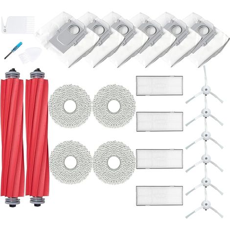 Piezas de repuesto para el eje delantero, compatibles con Roborock Q Revo: 2 cepillos principales, 4 filtros, 6 cepillos laterales, 4 paños de limpieza, 6 bolsas (1/5)