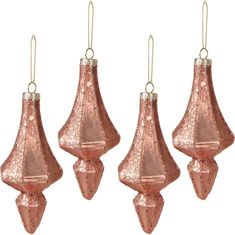 Lot de 4 boules de Noël en verre rose de 6 cm, suspensions pour décoration de sapin - PANGIVO