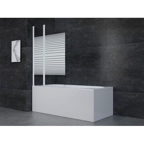 Badewannenfaltwand White Stripes 100 x 140 cm - weiÃŸ - 2-teilig faltbar - Badewannenaufsatz - Duschtrennwand - Duschabtrennung fÃ¼r Badewannen