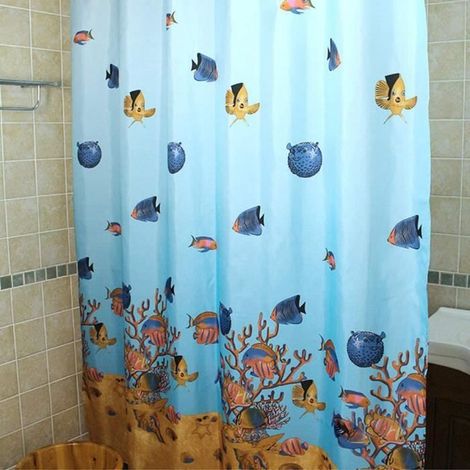 Rideau de Douche Poisson Rideau de Baignoire oiseau Anti moisissures Imperméable Enfant Rideau de Bain with 12 Crochets (1/4)