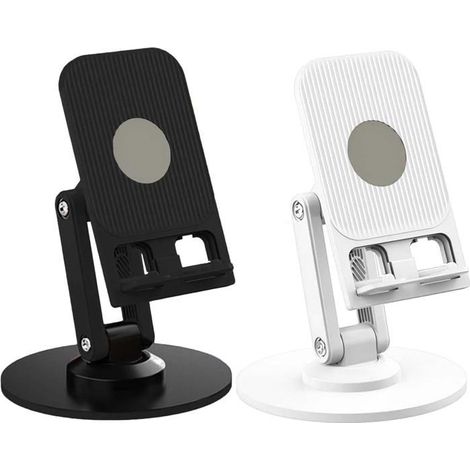 Ecleanfy - 2 supports téléphone rotatifs 360° pliables. Couleurs noir et blanc, universels pour tous smartphones. (1/5)