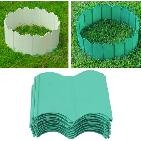 Juego de 20 bordes de jardín entrelazados de color verde (815 g, PP, sin zanja) para jardín y huerto. (1/5)