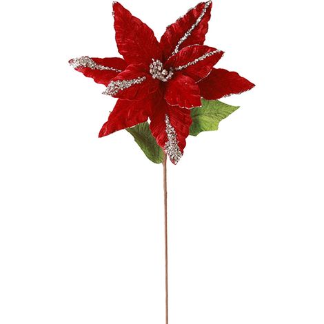 Fleur Artificielle De Noël - Rouge - 50 X 33 Cm - Tige En Fer Et Pétales En Tissu - Décoration Arbre De Noël Guirlande Vase - 1 Pièce (1/5)