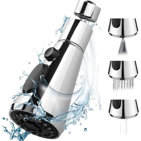Rociador de fregadero de cocina de 360 grados, rociador de grifo de cocina de 3 modos, boquilla de grifo de cocina, rociador de repuesto universal para grifo de cocina G 1/2 (1/5)