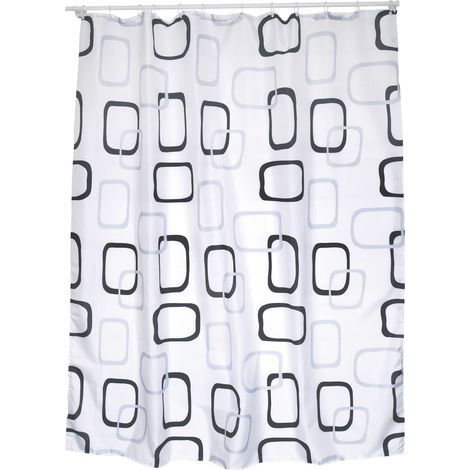 Rideau de Douche Polyester 180x200cm Motifs Gris & Blanc - Anneaux Inclus (1/5)