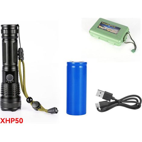 Lampe Torche LED Ultra Puissante - Lampe de Poche Rechargeable 3000 Lumens S6000 Lampe Tactique, Lampe Torche LED Rechargeable USB, 4 Modes Torche Lampe de Poche Intensité Ajustable Zoomable étanche (1/5)