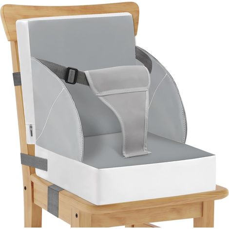 Rehausseur de chaise pour enfant, ceinture à 3 points, coussin d'assise pour enfants et bébés en PU imperméable avec sangles, coussin de siège pour enfants et tout-petits (gris) (1/5)
