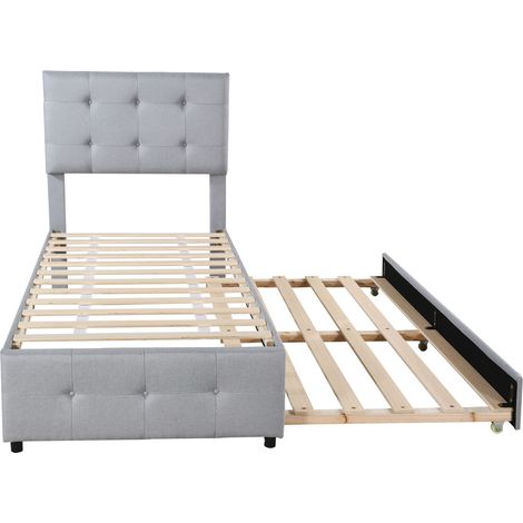 Gepolstertes Kinderbett 90 x 200 cm mit Ausziehbett, verstellbarem Kopfteil, grau, MODENUIT (1/5)