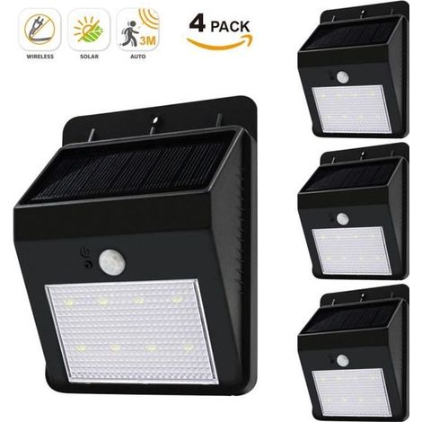 Eclairage LED Applique Solaire avec Detecteur de Mouvement Luminaire Exterieur LED Lampe Jardin avec Deux Modes de Travail Lot de 4 (1/3)