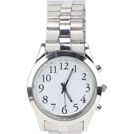 Montre parlante avec alarme, bracelet élastique en acier inoxydable, grande taille, voix claire, adaptée aux personnes aveugles ou malvoyantes. (1/5)