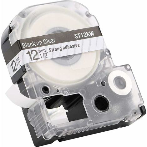 Green Mobility-12mm Label Maker Laminated Adhesive Label Tape Black on Clear Compatible pour imprimante d'étiquettes Epson LW Series (1/5)