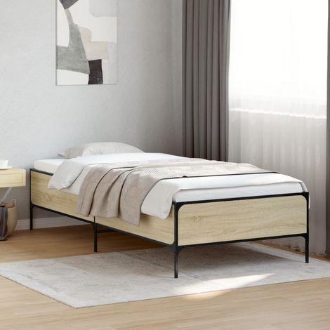 Estructura cama madera ingeniería metal roble  75x190 cm