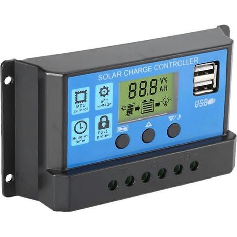 30-A-Solarladeregler mit DC-Anschluss, 12-V-/24-V-Photovoltaik-Laderegler mit LCD-Bildschirm und USB-Anschluss (1/5)
