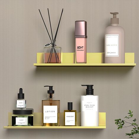 Etagere Murale sans Percage 30cm, Or Brossé Étagère Douche Lot de 2 (1/5)