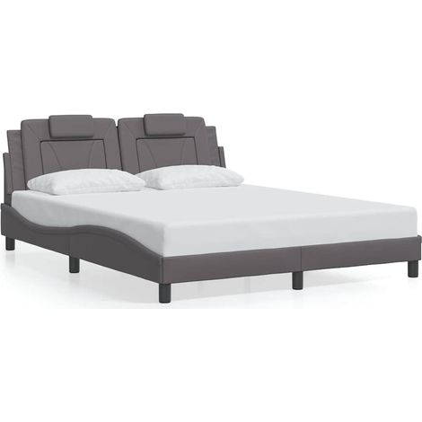 Lit double Lit adulte Cadre de lit Viana sans matelas gris 160x200 cm similicuir (1/5)