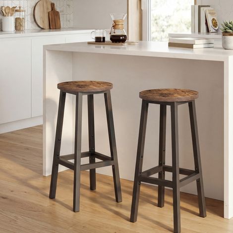 Ensemble de 2 Tabourets de Bar, Tabourets de Cuisine, avec Repose-Pieds, Hauteur 65 cm, pour Salon, Salle à Manger, Marron et Noir (1/5)