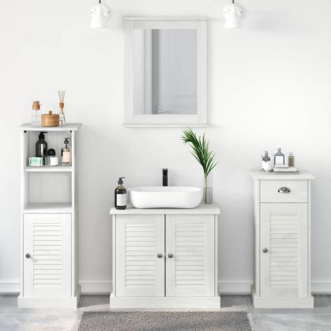 Badezimmermöbel-Set 4 pcs Antik Weiß Massives Kiefernholz (1/5)