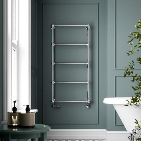 1200 x 600mm Traditional Heated Towel Rail Radiator Central Heating Bathroom Warmer Wall Mounted Ladder Chrome (1/4)