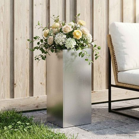vidaXL Macetero de Jardín Plateado 20 x 20 x 50 cm Acero inoxidable (1/5)