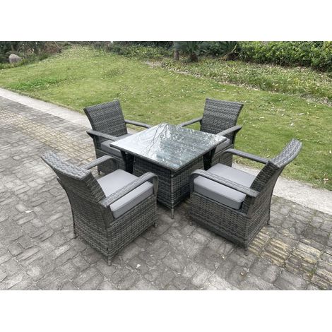 Fimous Rattan Garden Furniture Dining Set Table And Chairs PE Wicker Patio Outdoor 4 Chairs Plus Square Table (1/4)