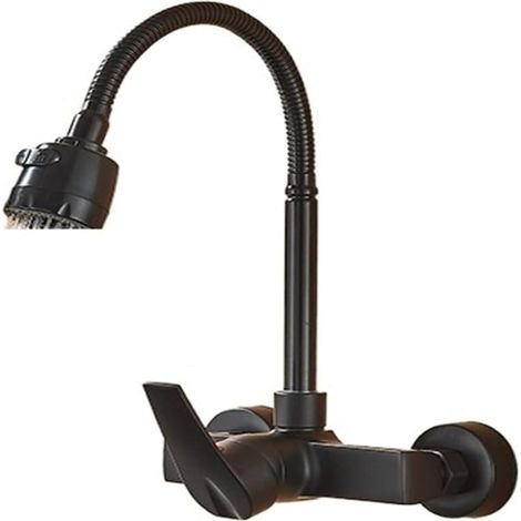 Robinet de cuisine Robinet d'évier de cuisine chromé, tuyau noir universel, bec multi-mode, support mural, mélangeur d'eau froide et chaude, robinet de lavabo de cuisine(Matte black) (1/5)