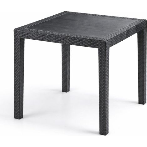 Tavolo quadrato in plastica da 4 posti - Misura 79x79x72 cm - Tavolino da giardino Antracite con gambe effetto rattan (1/5)