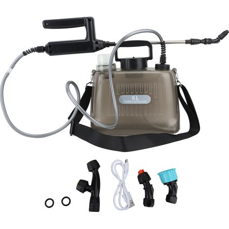 Pulvérisateur électrique portable 5L, batterie 2000mAh, automatique, avec 4 buses, désherbant électrique pour le lavage de voiture et le jardin, gris (1/5)