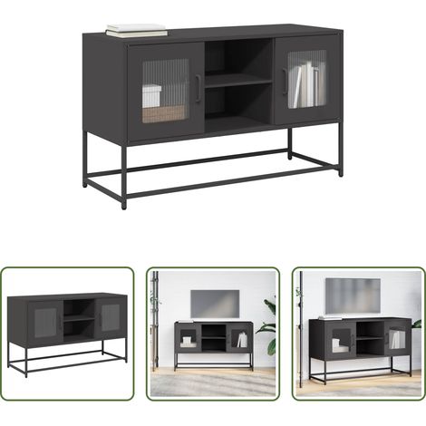 vidaXL Meuble tv rangement -  Meuble TV noir 100,5x39x60,5 cm acier (1/5)