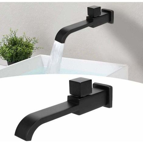 G1/2 Modern Brass Wall-Mounted Bathroom Faucets, Single-Hole Cold Water Tap for Kitchen, Bathroom, Washbasin, Sink, Matte Black (1/5)