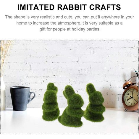 Statue de lapin de Pâques en mousse, gazon artificiel, figurines d'animaux faites à la main, décoration pour la maison, la table et le jardin (1/4)