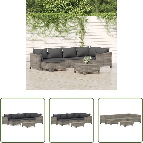 vidaXL Canapé en rotin - Salon de jardin 7 pcs avec coussins Gris Résine tressée (1/5)