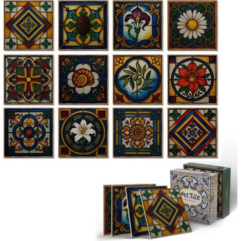 12 stickers carrelage 15x15 cm style rétro Méditerranée soleil lune (1/5)