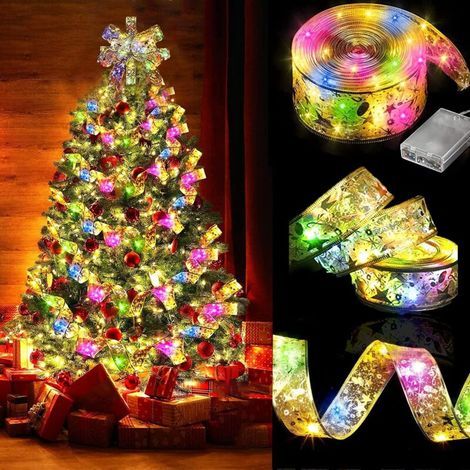 10 m lange Lichterkette mit 100 LEDs für den Weihnachtsbaum, glänzende Lichterkette, LED-Weihnachtsbaumband, Lichterkette zum Selbermachen, DIY-Weihnachtsbaumdekoration mit Schleife für drinnen und dr (1/5)