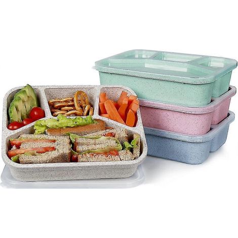Set mit 4 BPA-freien Lunchboxen aus Kunststoff mit 4 Fächern, wiederverwendbare Bento-Boxen für Kinder (1/5)