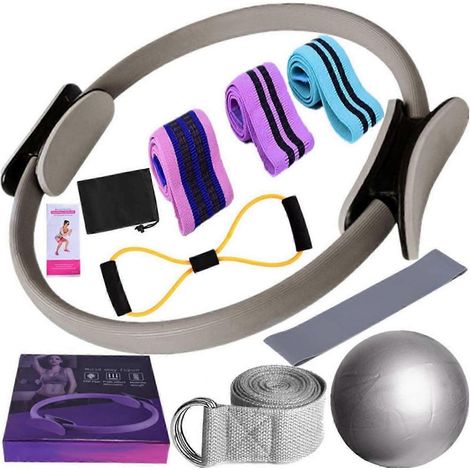 Kit Pilates essentiel 11 pièces, compatible avec les femmes, comprenant un anneau de Pilates, un ballon, des bandes de résistance et plus encore. Idéal pour les entraînements à domicile. Niveaux de ré (1/5)